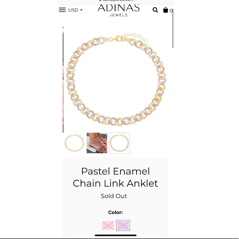 ADINAS JEWELS Pastel Enamel Chain Link Anklet - Lilac